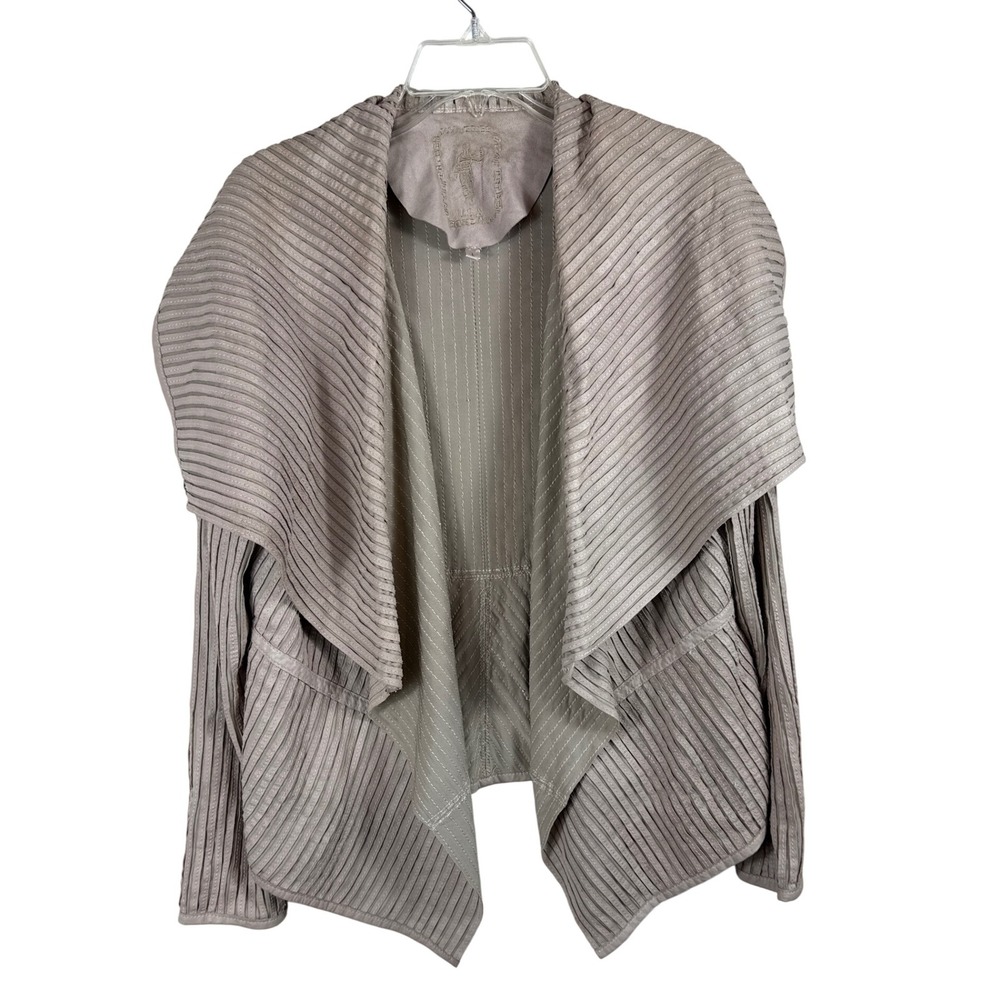 MY TRIBE USA Beige Leather Drape Open Front Jacket Women Size Large